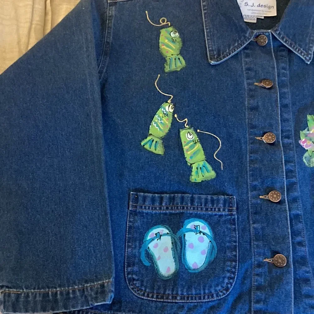 Casey Coleman NWOT Hand Painted Denim Barn Jacket in Dark Wash. Size S/M. - Picture 4 of 10